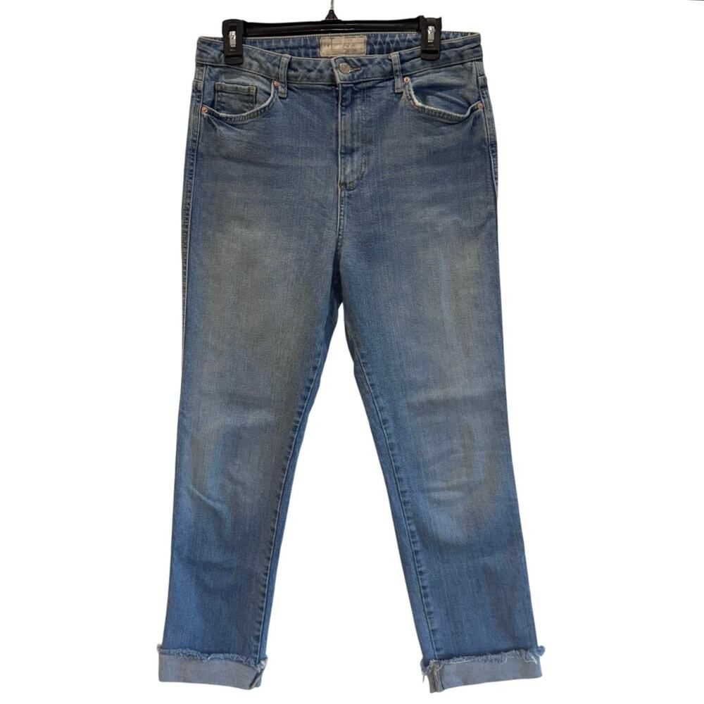 Free People High Rise Straight Leg Jeans Light Wash Raw Hem Cropped Sz 29